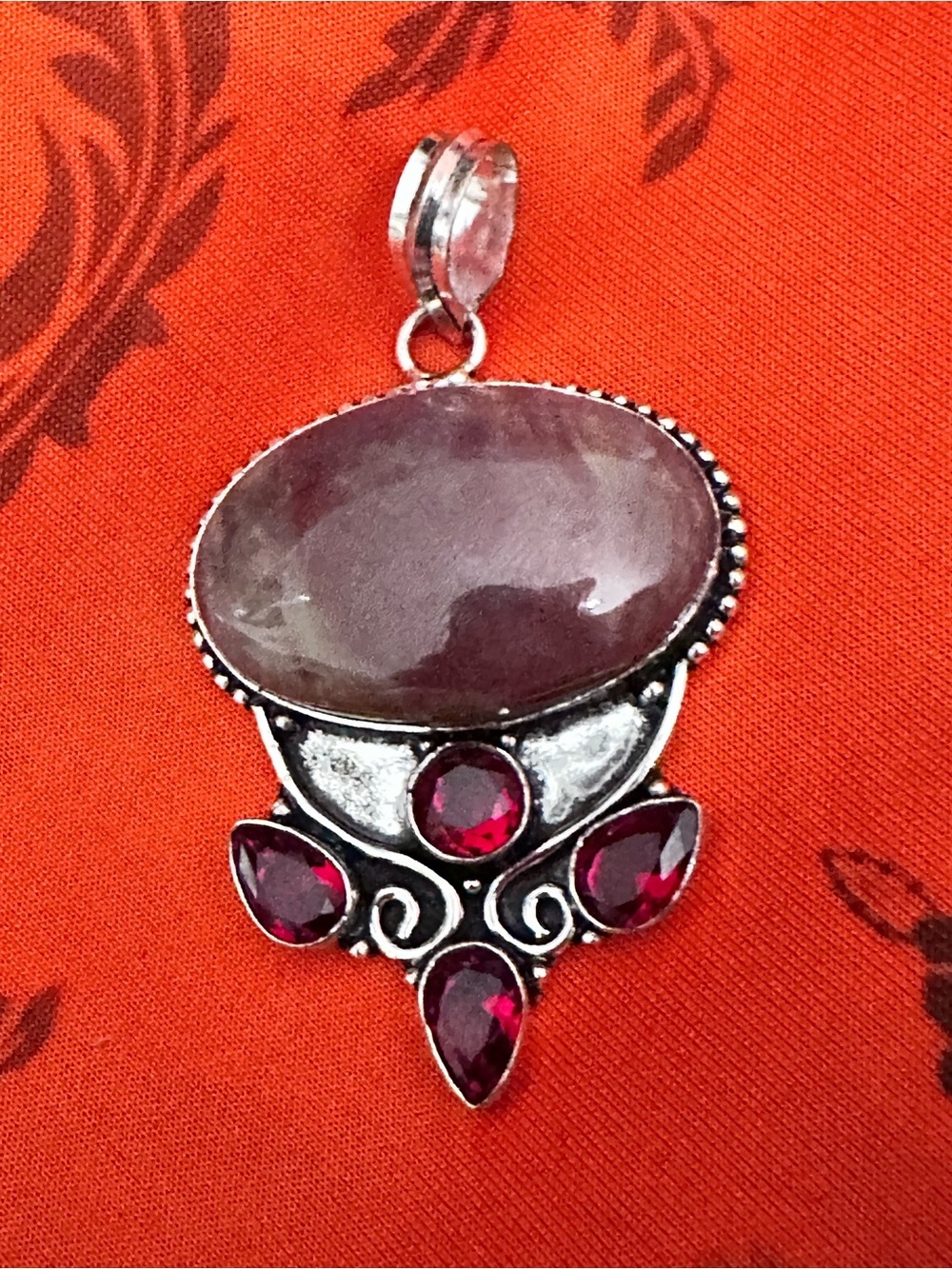 Artisan Handcrafted CARNELIAN AGATE Pendant with Ruby Red CORUNDUM Stones OOAK